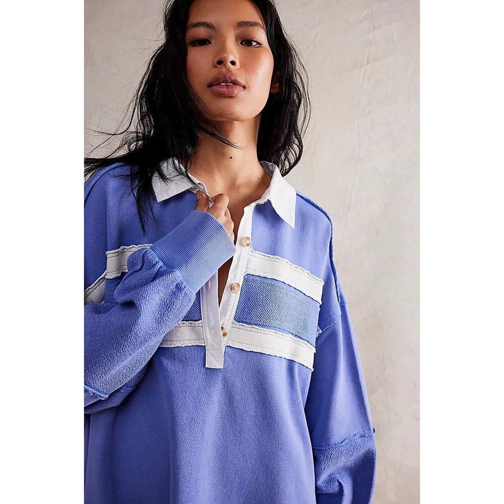 Free People Blair Sweatshirt Top Oversized Asymmetrical Cotton Slouchy M 273303 - Picture 2 of 9